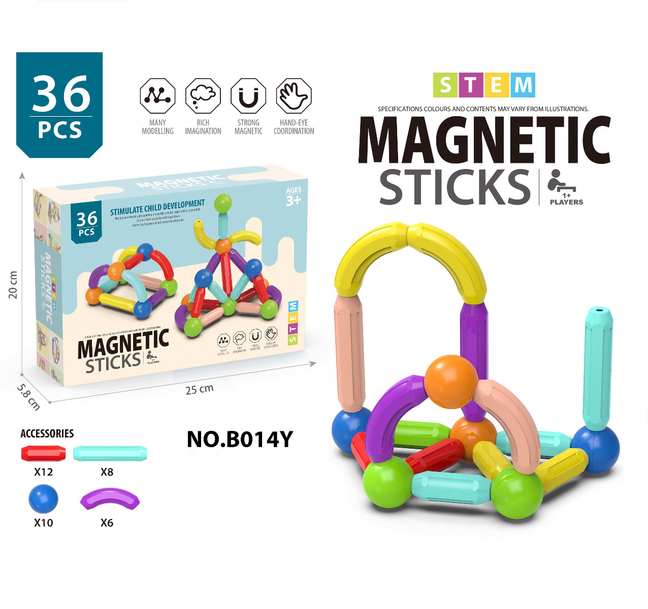 magnetic rod 36 pieces