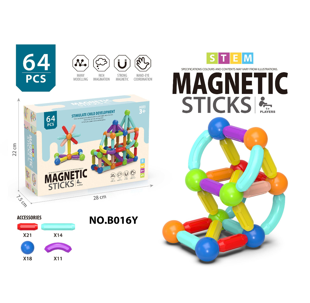 magnetic rod 64 pieces